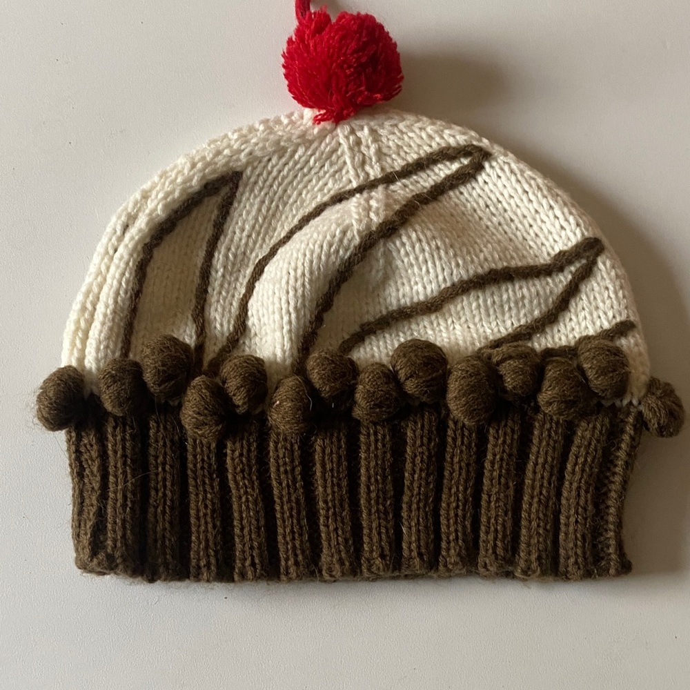 Kids Cream and Brown Knit Cupcake Hat